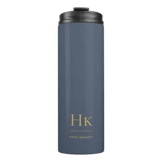 Monogram Modern Minimal Simple Classic Navy Gold Thermosbeker (Voorkant)