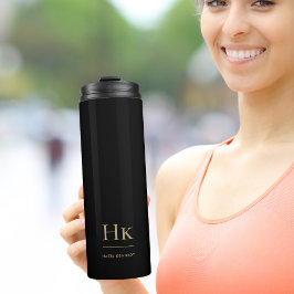 Monogram Modern Minimal Simple Classic Zwart Goud Thermosbeker