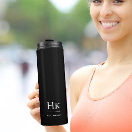 Monogram Modern Minimal Simple Classic Zwart Wit Thermosbeker