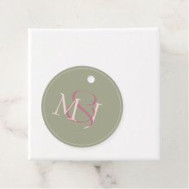 Monogram Modern Minimalist Green & Pink Wedding Bedankjes Labels