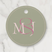 Monogram Modern Minimalist Green & Pink Wedding Bedankjes Labels (Voorkant)