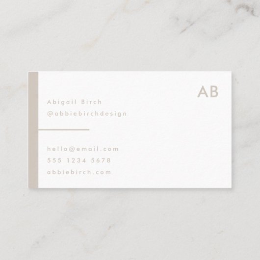 Monogram Modern Minimalist Natural Taupe Visitekaartje (Achterkant)