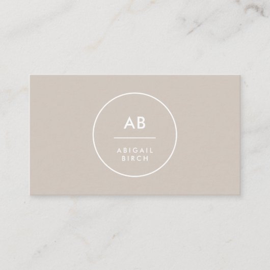 Monogram Modern Minimalist Natural Taupe Visitekaartje (Voorkant)