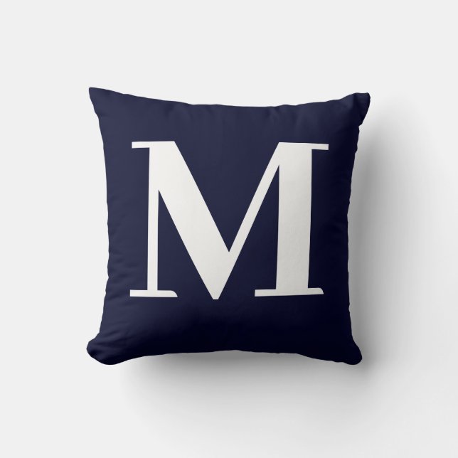 Monogram Modern Minimalist Navy White Kussen (Voorkant)