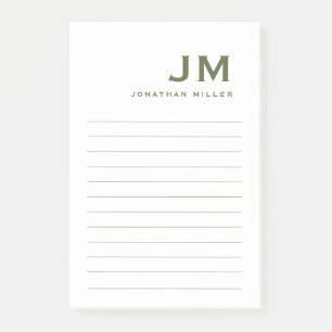 Monogram Modern Minimalist Trendy Lined Post-it® Notes