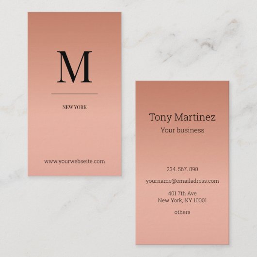 Monogram modern minimalistic rose´gold Monogramm Visitekaartje (Voorkant / Achterkant)