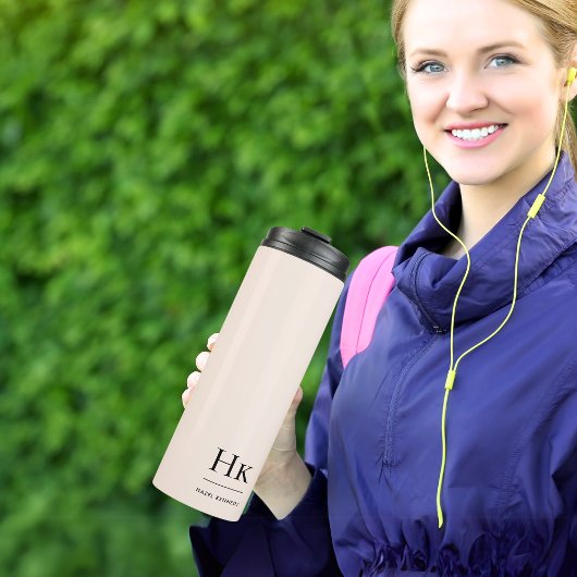 Monogram Modern Minimalistisch Chic Blush Roze Thermosbeker