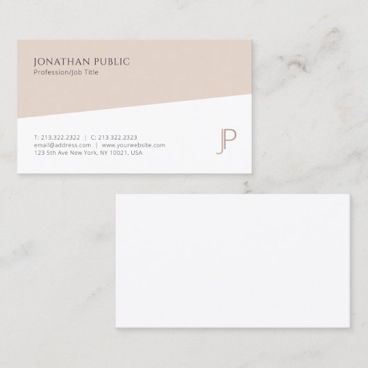 Monogram Modern Minimalistisch Chic Plain Professi Visitekaartje (Voorkant / Achterkant)