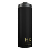 Monogram Modern Minimalistisch Chic Zwart Goud Thermosbeker (Voorkant)