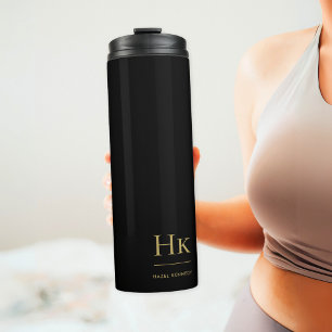 Monogram Modern Minimalistisch Chic Zwart Goud Thermosbeker