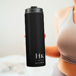 Monogram Modern Minimalistisch Chic Zwart Wit Thermosbeker
