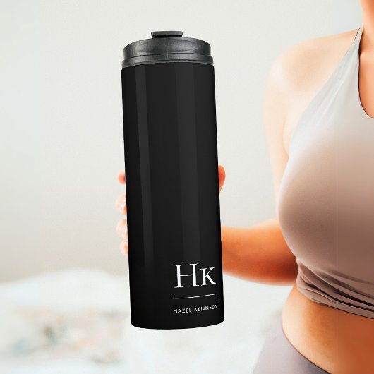 Monogram Modern Minimalistisch Chic Zwart Wit Thermosbeker