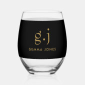 Monogram Modern Minimalistisch Goud Zwart Wijnglas Zonder Voet (Voorkant)