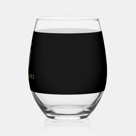 Monogram Modern Minimalistisch Goud Zwart Wijnglas Zonder Voet (Links)