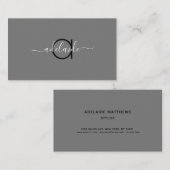 Monogram modern minimalistisch grijs monogram met visitekaartje (Voorkant / Achterkant)