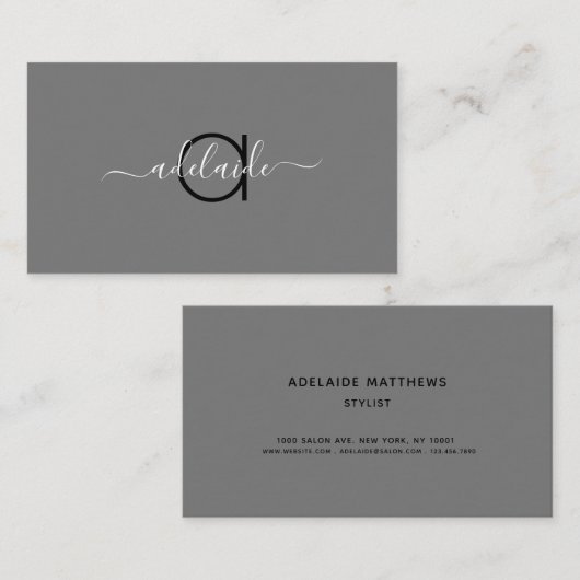 Monogram modern minimalistisch grijs monogram met visitekaartje (Voorkant / Achterkant)