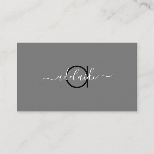Monogram modern minimalistisch grijs monogram met visitekaartje (Voorkant)