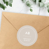 Monogram Modern Minimalistisch Natuurlijk Taupe Ronde Sticker