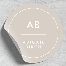 Monogram Modern Minimalistisch Natuurlijk Taupe Ronde Sticker