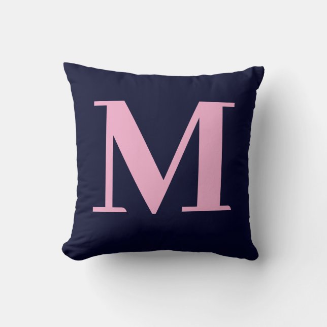 Monogram Modern Minimalistisch Navy Roze Kussen (Voorkant)