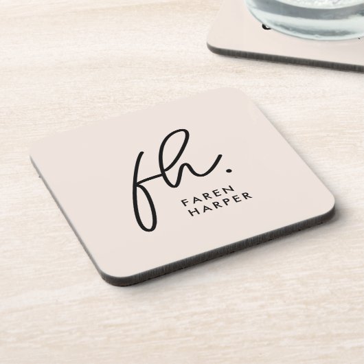 Monogram Modern Minimalistisch Script Blush Pink Bier Onderzetter (Linkerzijde)