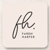 Monogram Modern Minimalistisch Script Blush Pink Bier Onderzetter (Voorkant)