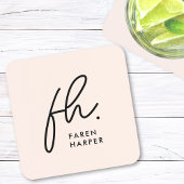Monogram Modern Minimalistisch Script Blush Pink Bier Onderzetter