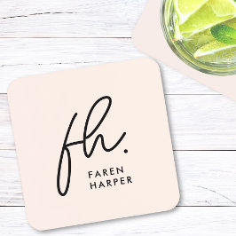 Monogram Modern Minimalistisch Script Blush Pink Bier Onderzetter