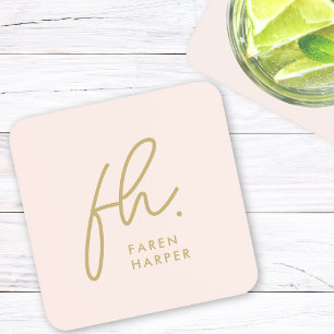 Monogram Modern Minimalistisch Script Blush Pink G Bier Onderzetter