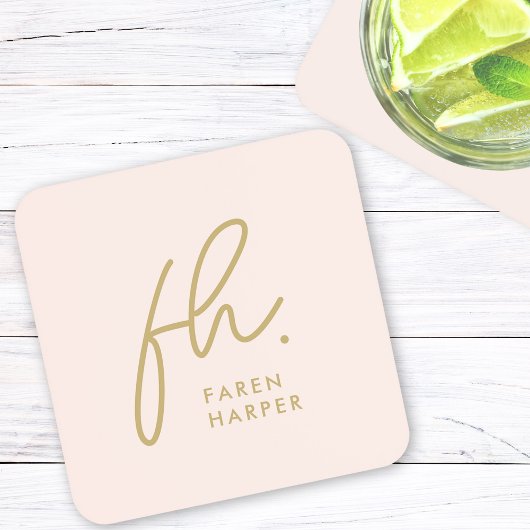 Monogram Modern Minimalistisch Script Blush Pink G Bier Onderzetter