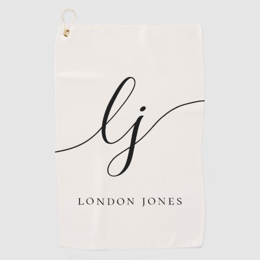 Monogram Modern Minimalistisch Script Naam Girly Golfhanddoek (Voorkant)