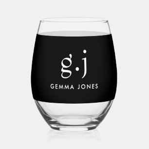 Monogram Modern Minimalistisch Wit Zwart Wijnglas Zonder Voet