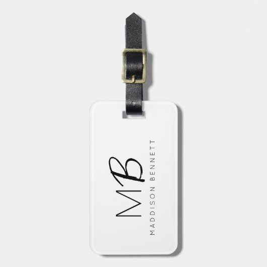 Monogram Modern minimalistisch zwart wit Bagagelabel (Voorkant verticaal)