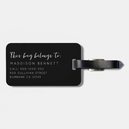 Monogram Modern minimalistisch zwart wit Bagagelabel (Achterkant horizontaal)