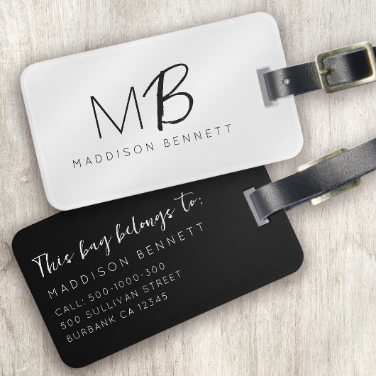 Monogram Modern minimalistisch zwart wit Bagagelabel