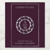 Monogram Modern minimalistische bruiloft Wijn Etiket (Enkel label)