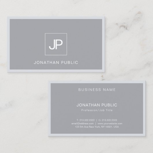 Monogram Modern minimalistische legant grijs Eenvo Visitekaartje (Voorkant / Achterkant)