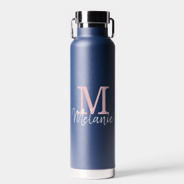 Monogram Modern minimalistische marineblauw Waterfles