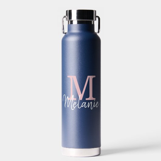 Monogram Modern minimalistische marineblauw Waterfles (Voorkant)