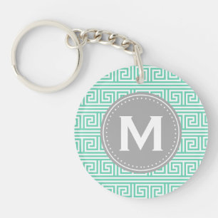 Monogram Modern Mint Grieks Zeer belangrijk Patroo Sleutelhanger