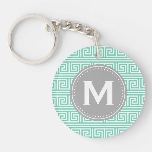 Monogram Modern Mint Grieks Zeer belangrijk Patroo Sleutelhanger (Voorkant)