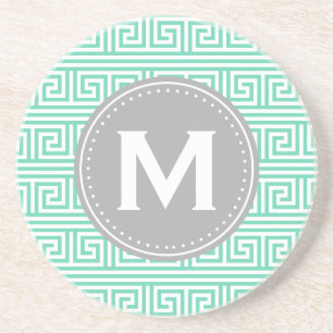Monogram Modern Mint Grieks Zeer belangrijk Patroo Zandsteen Onderzetter