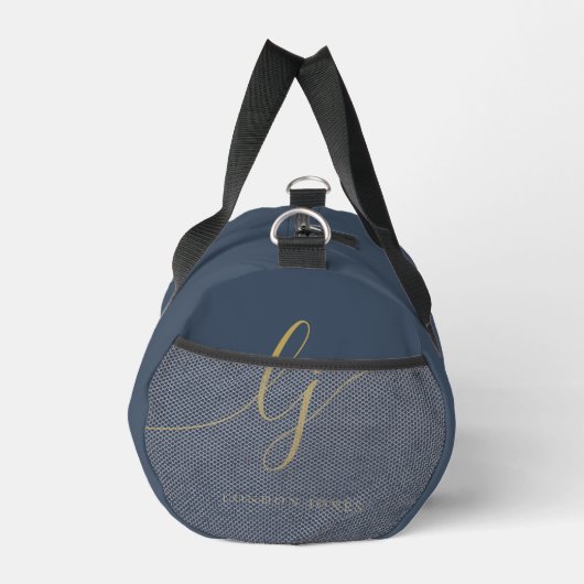 Monogram Modern Navy Blauw Goud Elegant Script Plunjezak (Rechts)