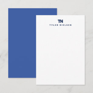 Monogram Modern Navy Blauw Typografie Notitiekaartje