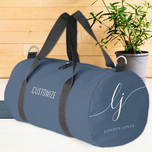 Monogram Modern Navy Blauw Wit Elegant Script Plunjezak