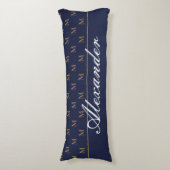 Monogram Modern Navy Blue White Gold Elegant Lichaamskussen (Voorkant Verticaal)