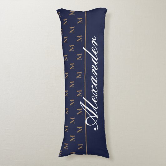 Monogram Modern Navy Blue White Gold Elegant Lichaamskussen (Voorkant Verticaal)