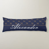 Monogram Modern Navy Blue White Gold Elegant Lichaamskussen (Voorkant)