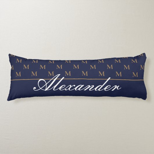 Monogram Modern Navy Blue White Gold Elegant Lichaamskussen (Voorkant)