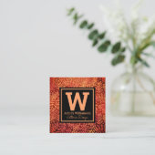 Monogram modern oranje bladblad vierkante visitekaartje (Staand voorkant)